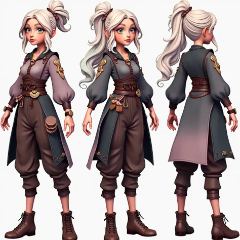 create a stylized character of a girl designed for a 3d game. the character should have sculpted hair with intricate details and...