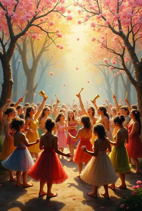 an oil painting with an allusion to the spring: renewal and new life. celebrated with festivals marking the end of winter.