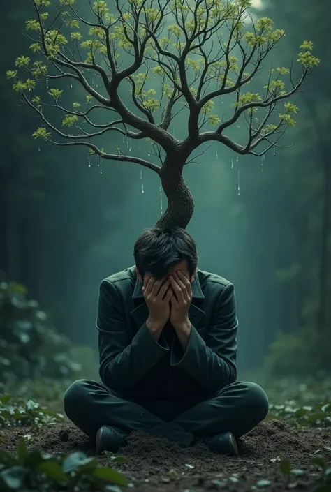 the man, devastated by the departure of his beloved, cried so much that her tears sprouted roots, turning it into a tree