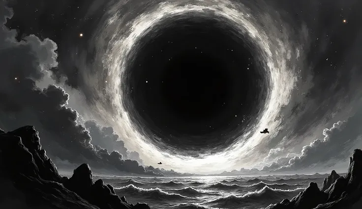 make a wallpaper of a black hole in ink style