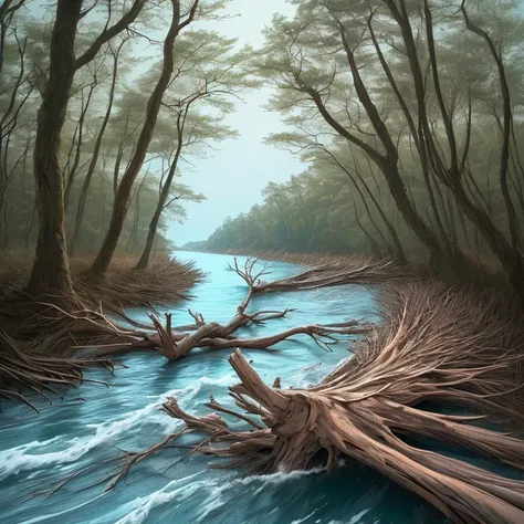 driftwood, river, ocean, forest, wind, vibration, sensation,