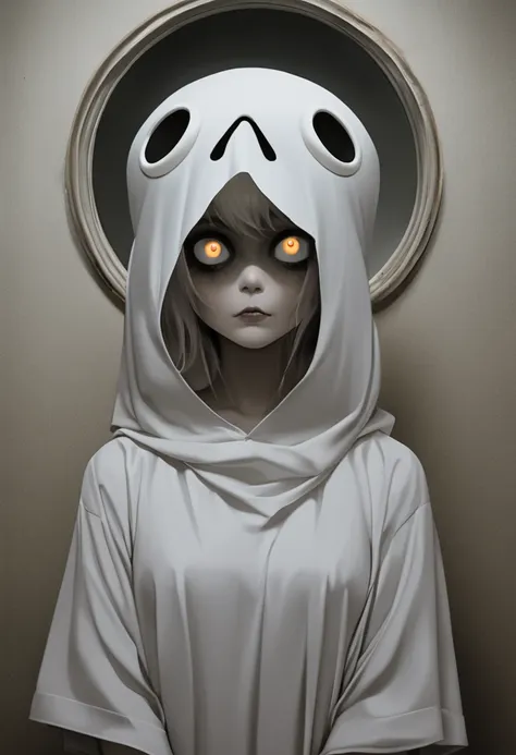 1girl,halloween ghost costume,horror,smoke, rotten tree, solar eclipse, halloweencoser,growing eyes,dark skin