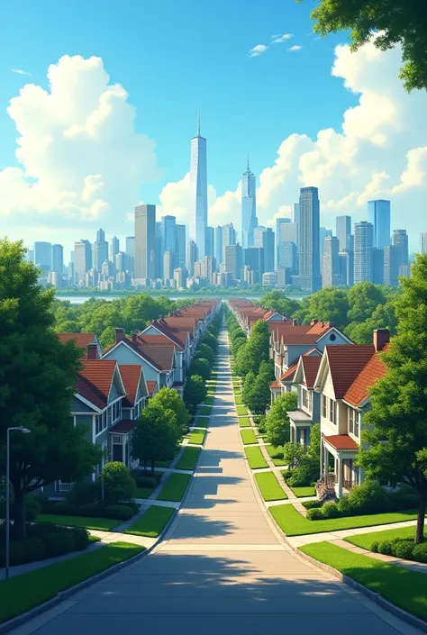 american suburb with a city in background