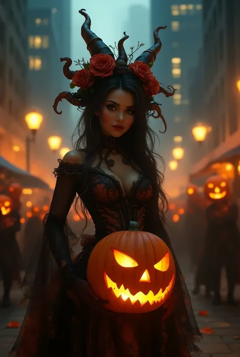 A cute pumpkin king, 1girl, highly detailed face, beautiful detailed eyes, beautiful detailed lips, extremely detailed face, lon...