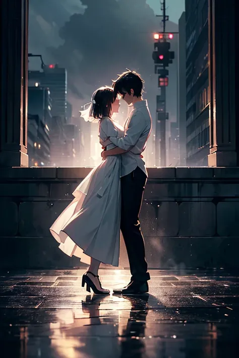 ((masterpiece)), ((Best Quality)), (( ultra high resolution)), depth of field , building standing on the edge, night, downpour...