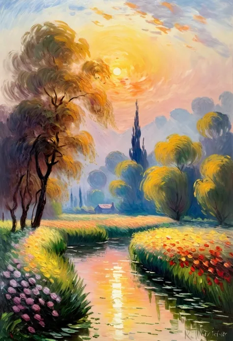 monet oil painting：sunrise impressions，landscape