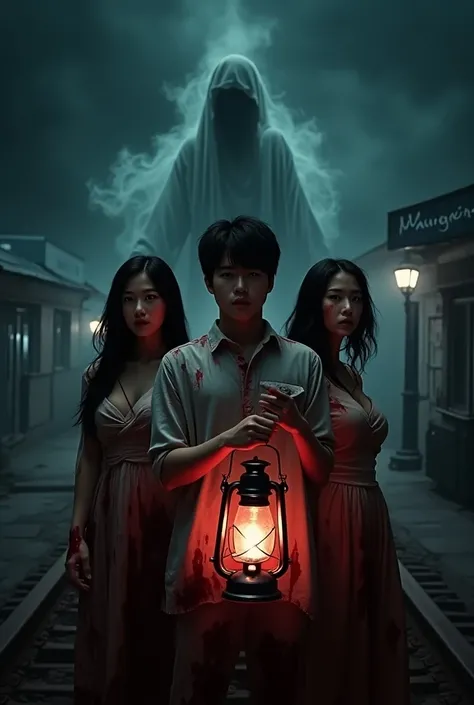 teaser poster realistic menampilkan film horor yang bertajuk " ghost of manggarai station  " ,  features a handsome korean man  ...