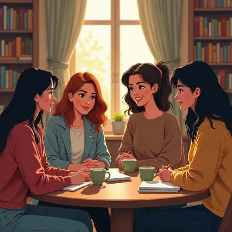 a group of like-minded girls sit around and discuss