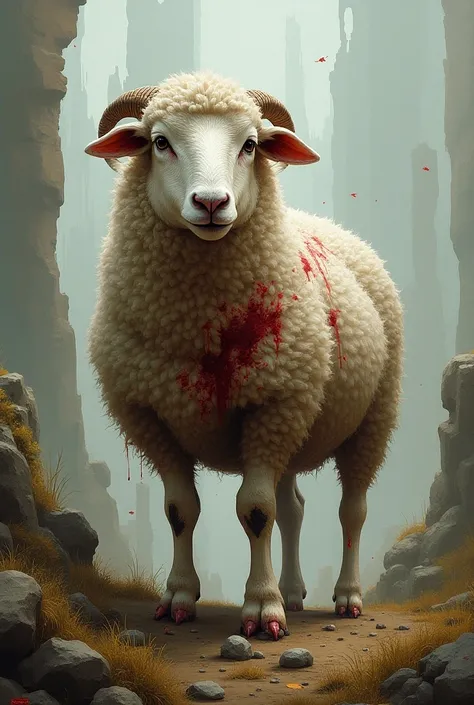 create a drawing of a wounded sheep . i don't want realistic drawing