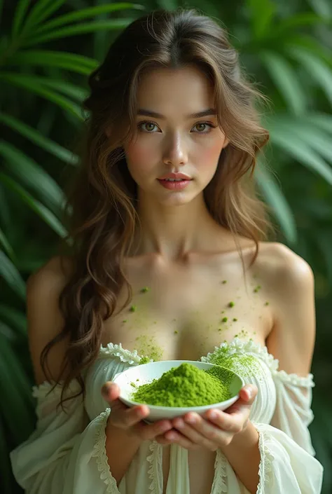 beautiful woman using moringa poweder