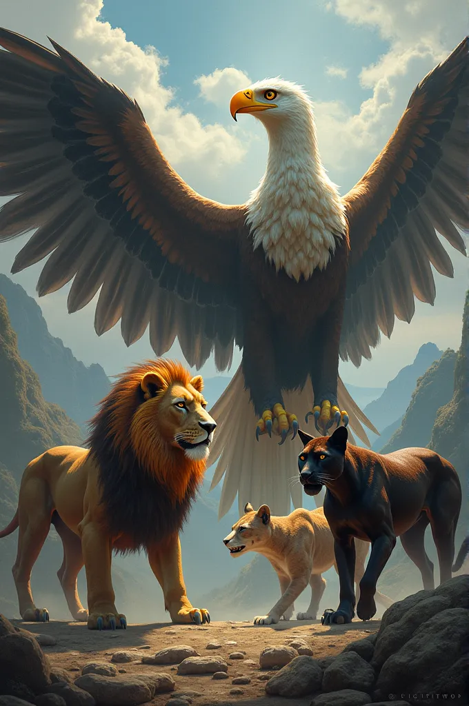 eagle , lion , horse, pantera