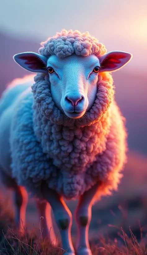 create a striking and colorful image of a sheep, with natural proportions but infused with vibrant, unconventional colors. the w...