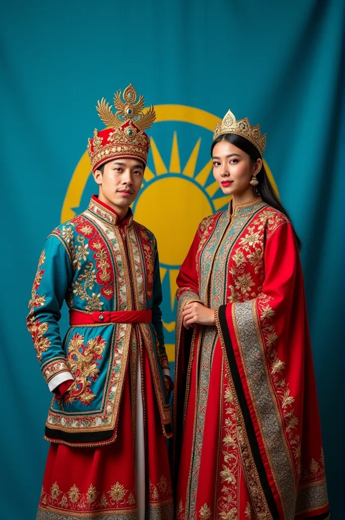 elements symbolizing kazakh culture flag national clothes