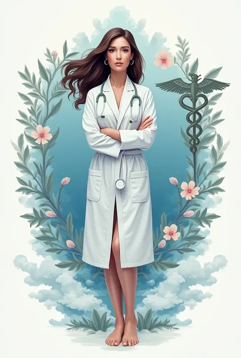 the coat of arms is a sign of medicine with a  and a woman in a bathrobe