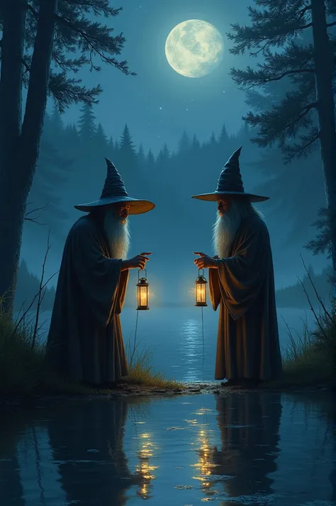 two wizards fishing at night