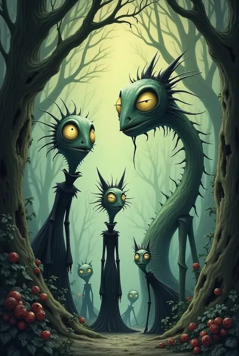 create the image but in tim burton's drawing style