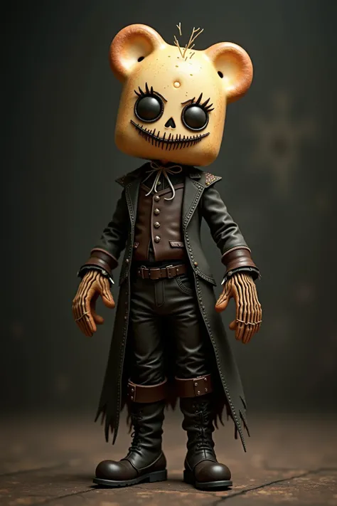 generate images of kawaii chibi character of (bread head) zany scarecrow with a horror fantasy theme,(hands on hips:1.5), clothe...