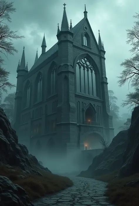 dark gothic medieval castle with large windows