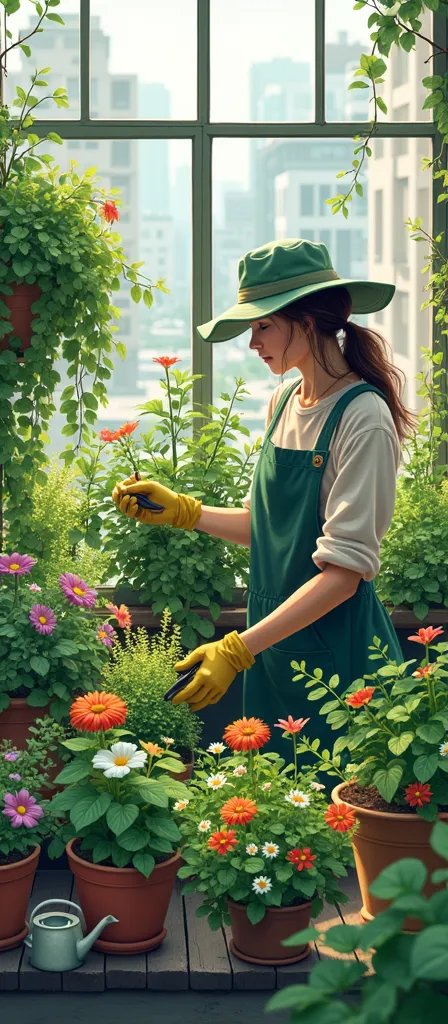 a gardener working in the valcony