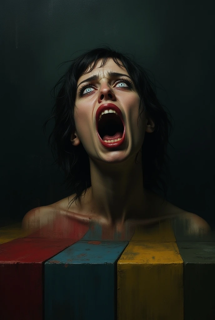 a dramatic and emotional portrait of a person screaming and crying, highly detailed face, expressive eyes, open mouth, strong em...