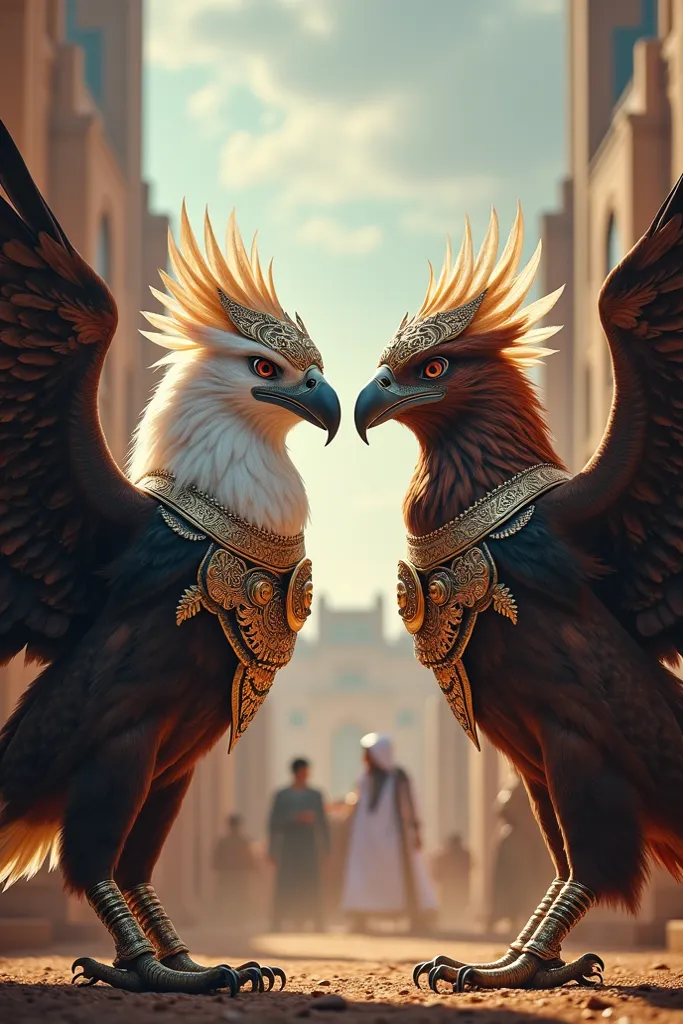 garuda birds wearing war clothes with indonesian nuances are ready to fight against eagles with saudi arabian nuances who are re...