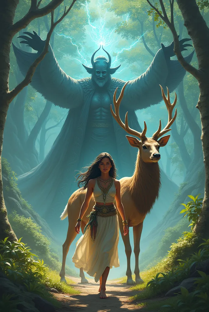 a woman named maya, guided by a majestic deer named ora, emerged as a courageous hero, defeating a powerful sorcerer and protect...