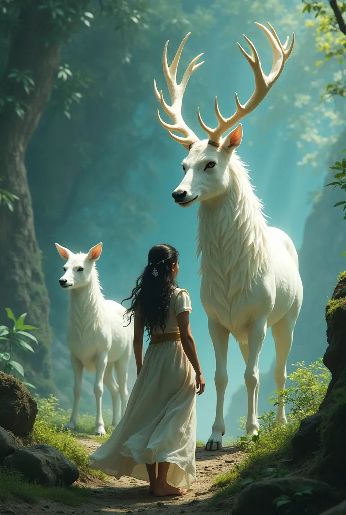 a woman named maya, guided by a majestic white deer named ora, emerged as a courageous hero, defeating a powerful sorcerer iklia...