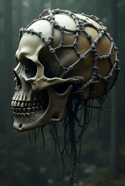 sphere of bones and skulls, web like sphere surface structure