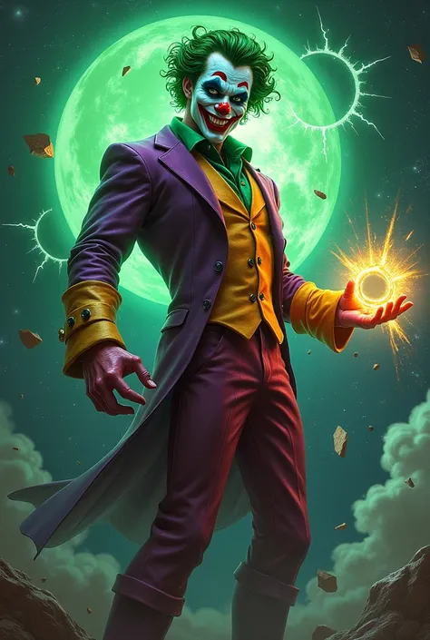 fusion between joker and green lantern : "the space clown :  armed with a ring of cosmic power ,  he plays with the structure of...