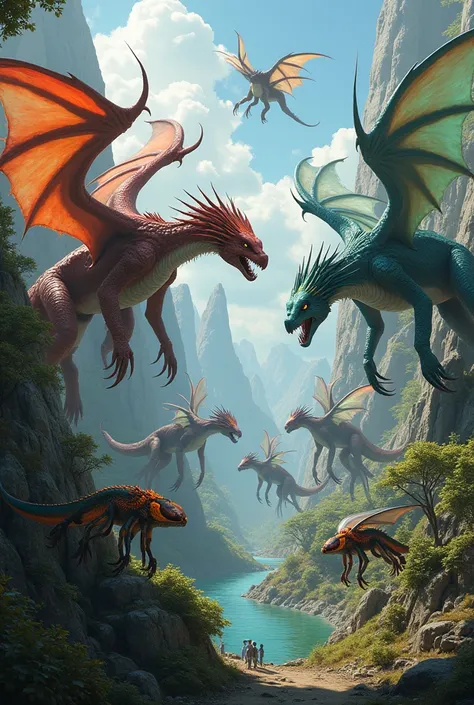 dragons, mixed with spiders and insects, coexist in large sizes, have a wide range of colors.