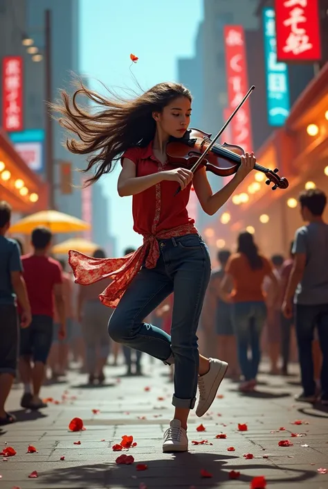 the dancing violonist, russian 18 year's old teen, la street, highres