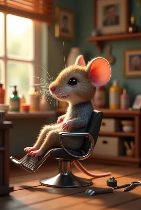 mouse in a hairdresser getting his hair done