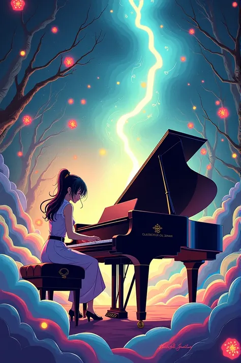 design friday 13th, goodluck, piano,music, bright color, anime