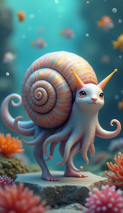 give me a very cute hybrid between a snail and an octopus