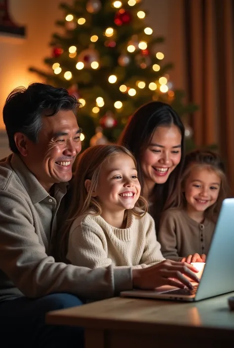 a family on video call with their loved one far away at Christmas