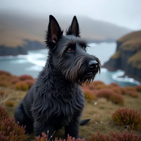 close shot scottish terrier in shetland 8k