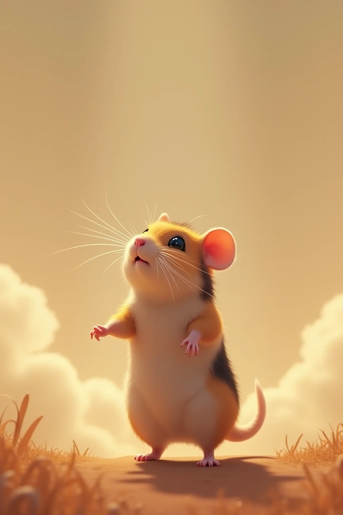 Create a female Russian dwarf hamster image of her going up to the sky (brown) with a black stripe along the back