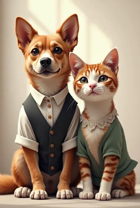 generate company achievement with the name elegant paws with a dog and a cat wearing realistic clothes