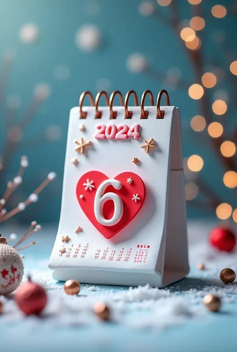 a 3d calendar for the month of december 2024 that the number 6 has a highlighted heart and says (gaby sordo)