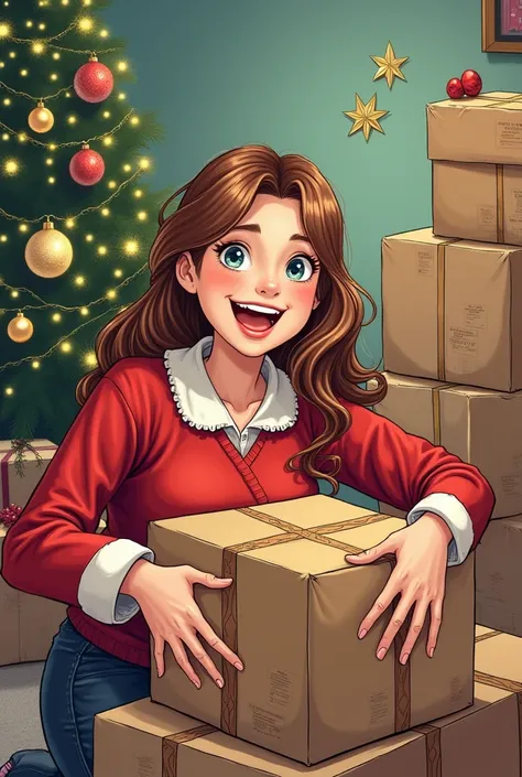 Une passionnée de Noël attend impatiemment le top départ pour réaliser ses décorations les mains posées sur les boîtes contenan...