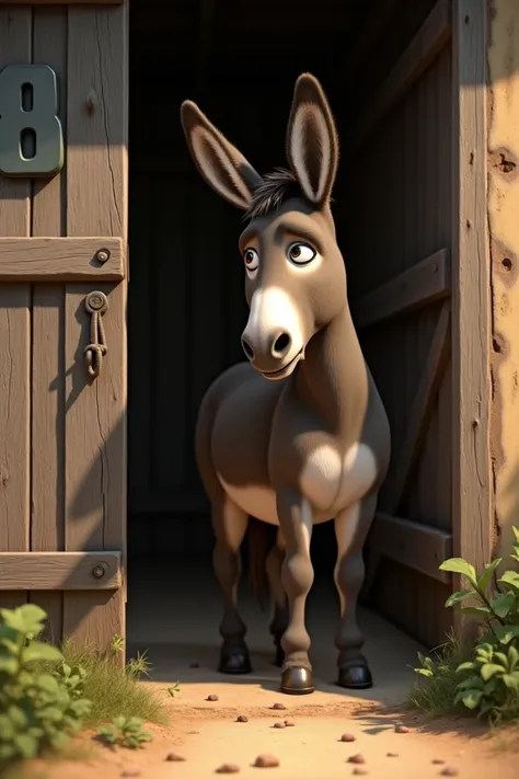 a picture of a donkey looking out the door with 80 written on the door%