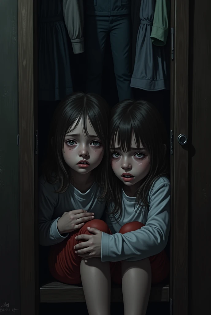 terror , in a closet 2 girls escaping from a murderer and one is crying