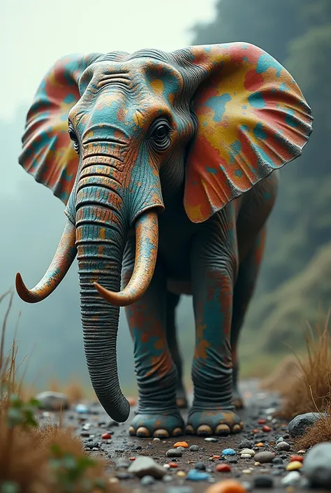 merge elephant with plastic  and make new creature