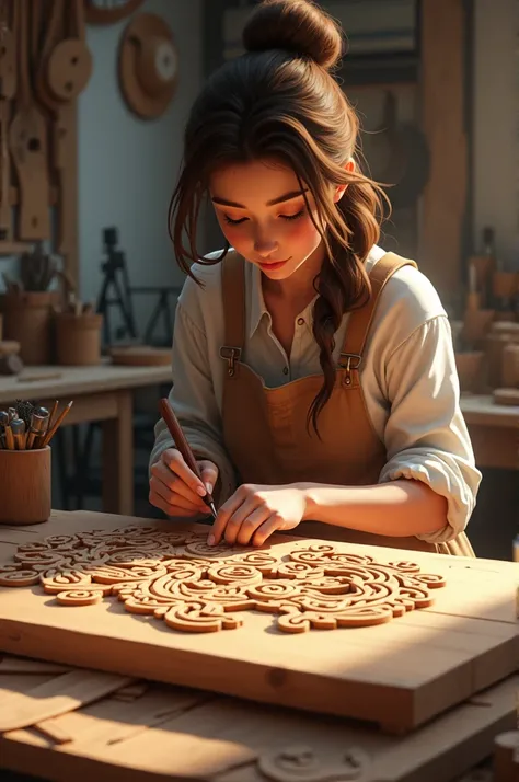 female wooden craft artist