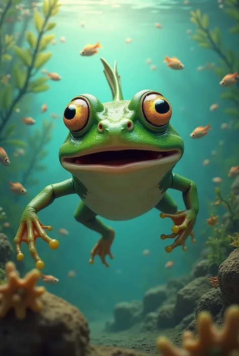 frog with fish head background water
