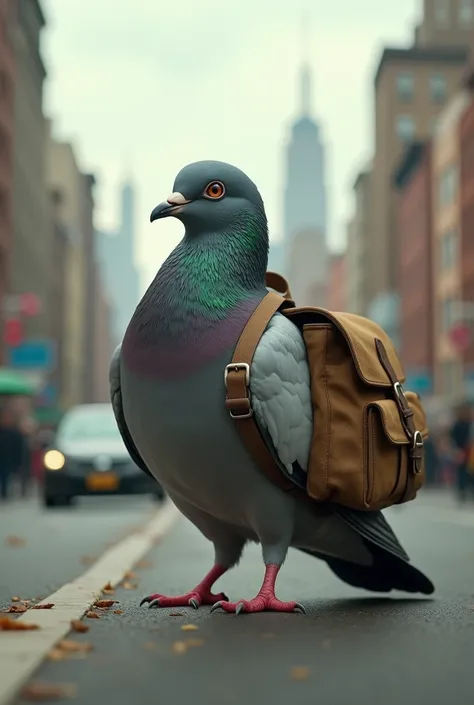 create a pigeon with a backpack on its back