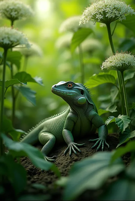 A lizard among hogweed