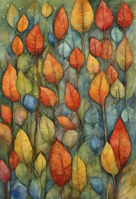 a painting of a bunch of leaves that are painted on a wall, vibrant foliage, many leaves, organic painting, entangled foliage, l...