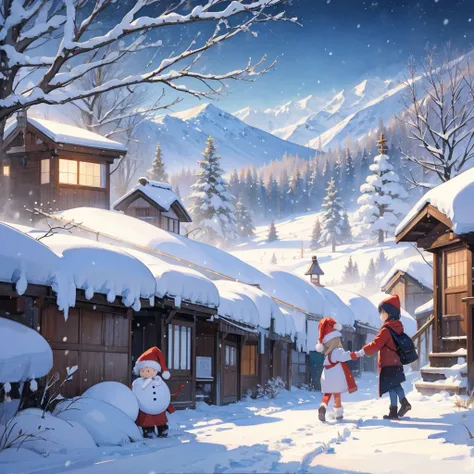 watercolor style 、snow、 Christmas、hope、Thoughts、 landscape painting
