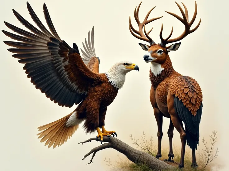 watercolor art, 3d art images stag and eagle the american eagle stag & eagle, in the style of baroque portraiture, kodak portra,...